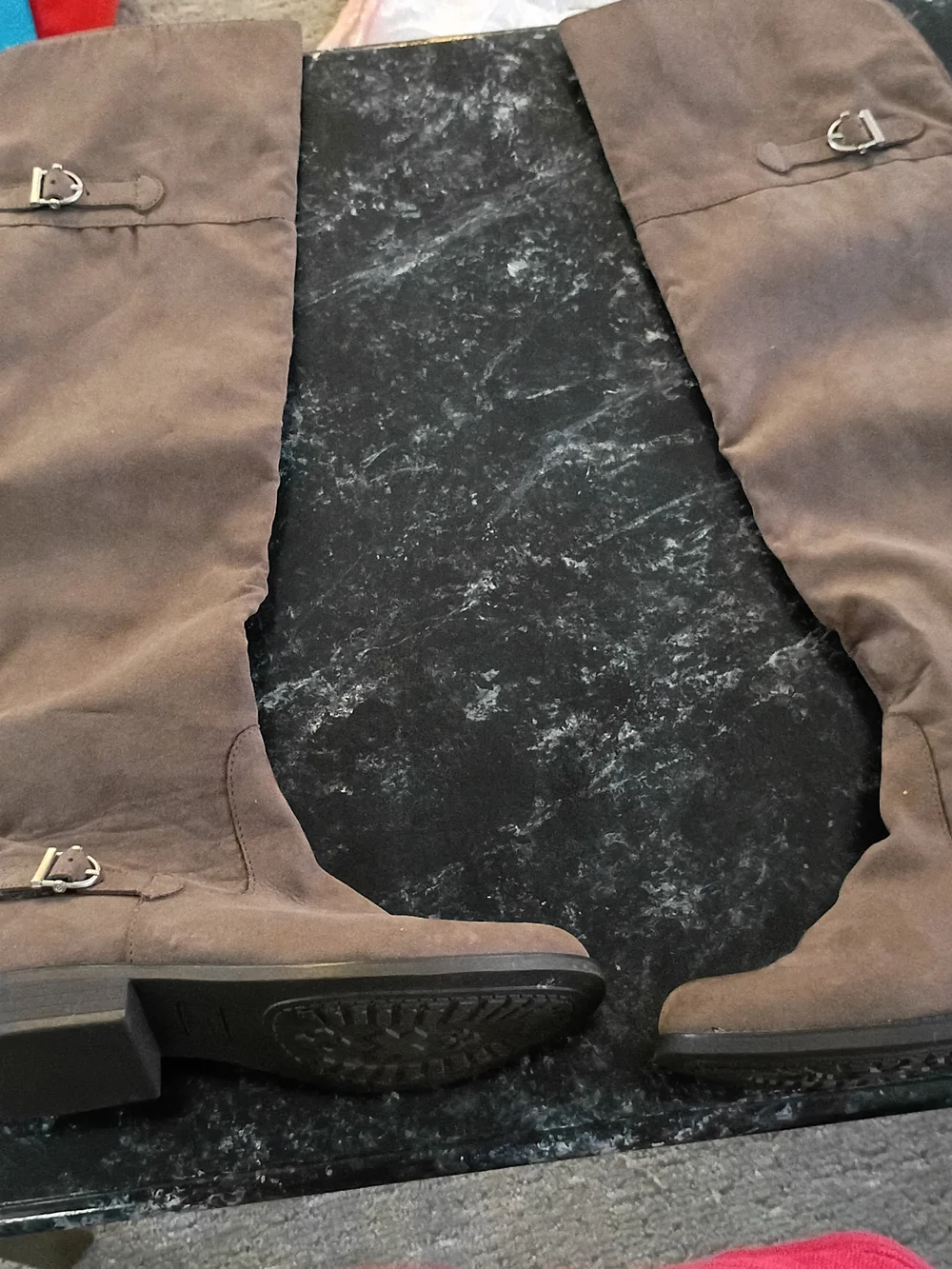 Brown Suede Knee-High Boots with Buckle Detail